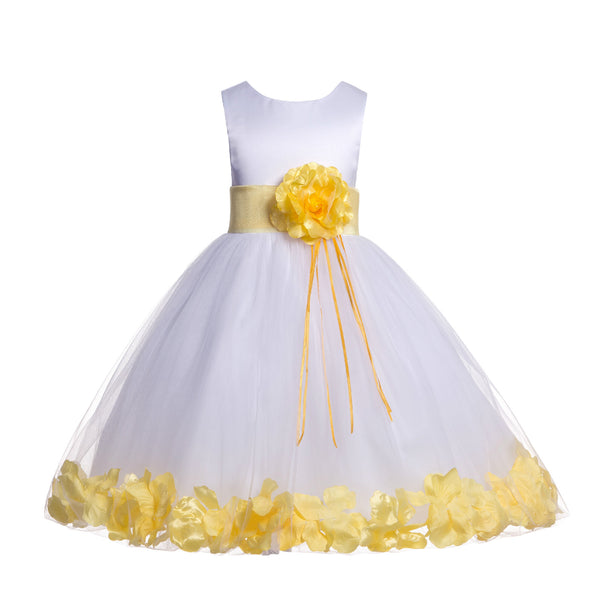 White Tulle Floral Rose Petals Princess Wedding Pageant Recital Birthday Flower Girl Dress 007(2)