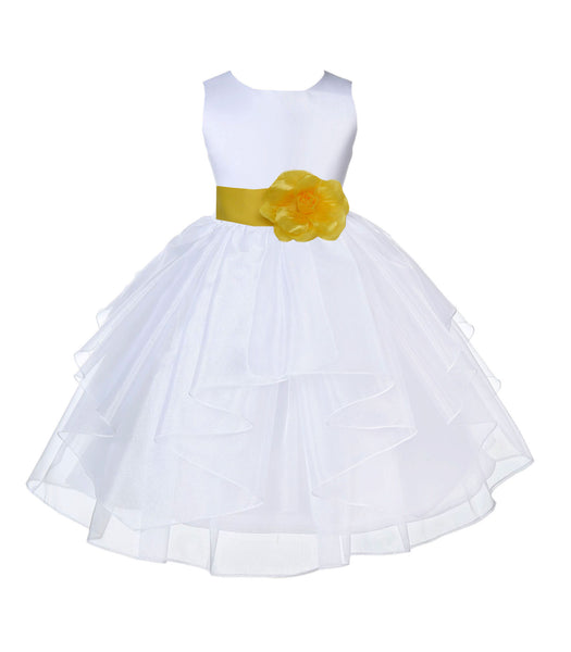White Satin Shimmering Organza Flower Girl Dress Junior Formal Pageant Baptism Christening 4613T(1)