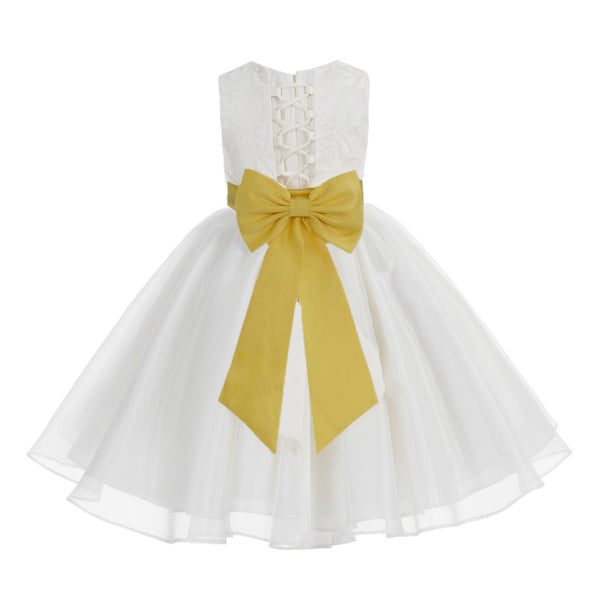 Ivory Lace Organza Flower Girl Dress Elegant Formal Junior Beauty Pageant Communion Baptism 186T(2)