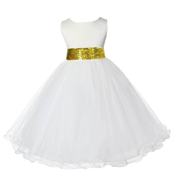 Ivory Formal Wedding Pageant Special Occasion Rattail Edge Tulle Sequin Mesh Flower Girl Dress 829mh