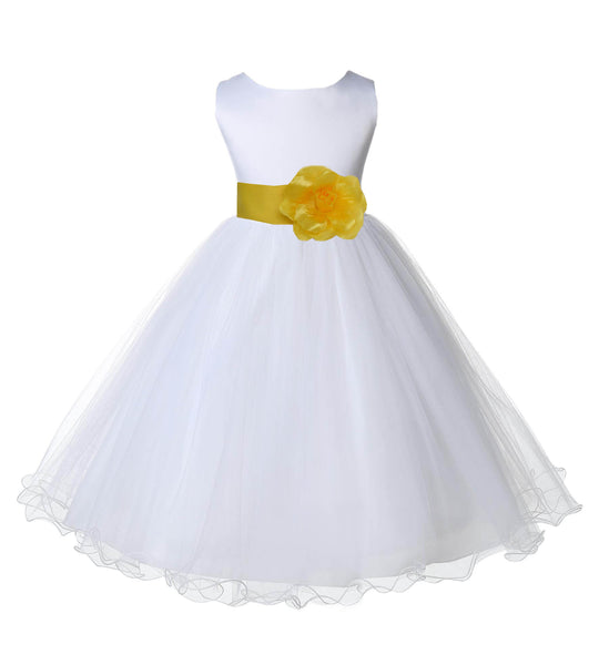 White Formal Wedding Pageant Special Occasions Rattail Edge Tulle Flower Girl Dress 829S(3)