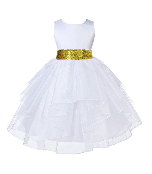 White Pageant Bridal Special Events Shimmering Organza Sequin Mesh Flower Girl Dress 4613mh