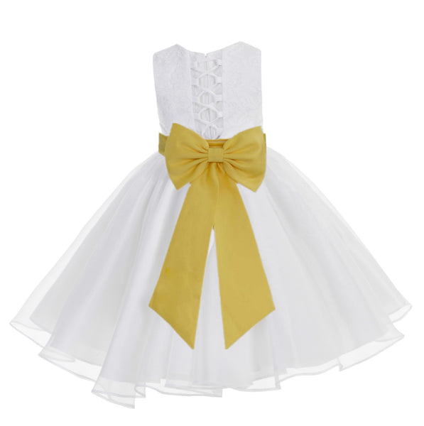 White Lace Organza Flower Girl Dress Elegant Formal Junior Beauty Pageant Communion Baptism 186T(2)