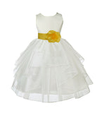 Ivory Satin Shimmering Organza Flower Girl Dress Junior Formal Pageant Baptism Christening 4613T(5)