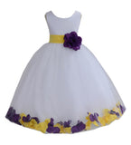 White Elegant Colorful Mixed Rose Petals Bridesmaid Pageant Special Occasion Flower Girl Dress 302T(2)