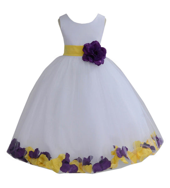 White Elegant Colorful Mixed Rose Petals Bridesmaid Pageant Special Occasion Flower Girl Dress 302T(2)