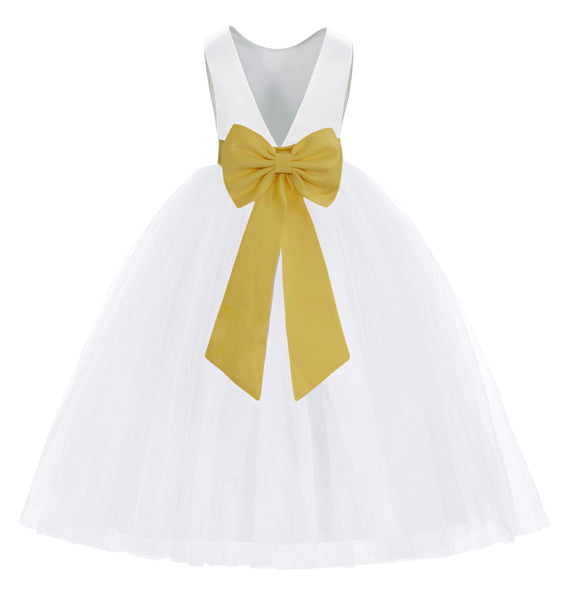 White V-Back Satin Flower Girl Dresses with Colored Sash Special Occasion Formal Events 219T(5)
