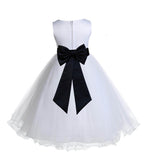 White Formal Wedding Pageant Special Occasions Rattail Edge Tulle Flower Girl Dress 829T(1)