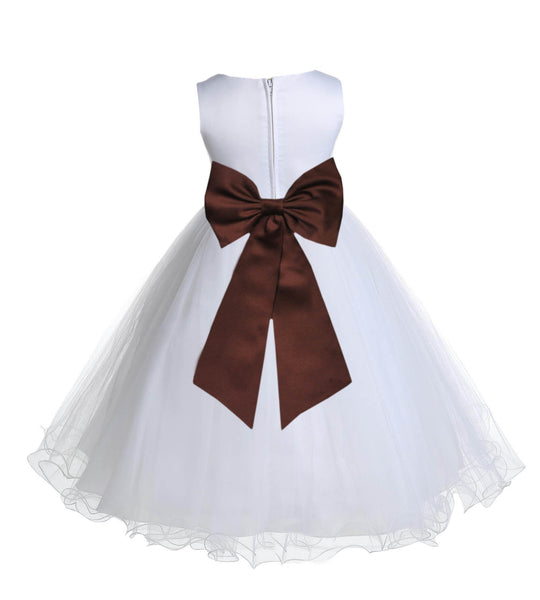 White Formal Wedding Pageant Special Occasions Rattail Edge Tulle Flower Girl Dress 829T(2)