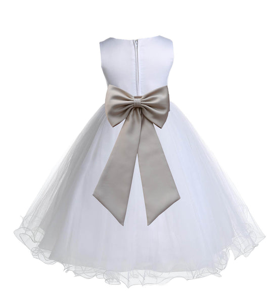 White Formal Wedding Pageant Special Occasions Rattail Edge Tulle Flower Girl Dress 829T(2)