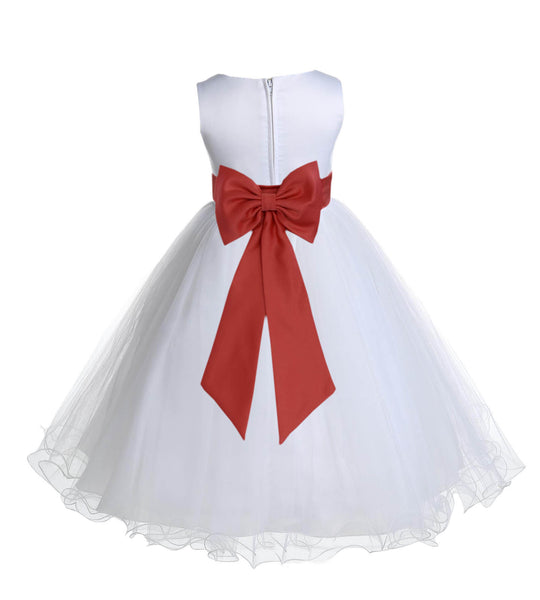 White Formal Wedding Pageant Special Occasions Rattail Edge Tulle Flower Girl Dress 829T(2)