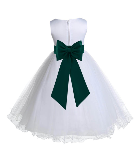White Formal Wedding Pageant Special Occasions Rattail Edge Tulle Flower Girl Dress 829T(1)