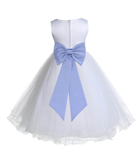 White Formal Wedding Pageant Special Occasions Rattail Edge Tulle Flower Girl Dress 829T(2)