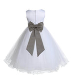 White Formal Wedding Pageant Special Occasions Rattail Edge Tulle Flower Girl Dress 829T(3)