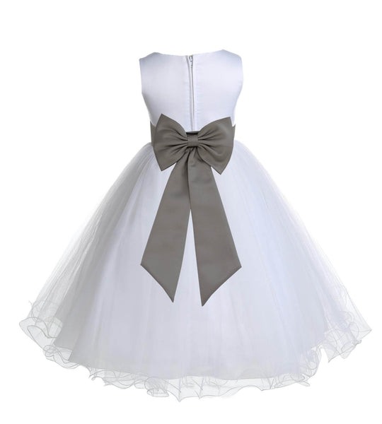 White Formal Wedding Pageant Special Occasions Rattail Edge Tulle Flower Girl Dress 829T(3)