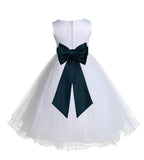 White Formal Wedding Pageant Special Occasions Rattail Edge Tulle Flower Girl Dress 829T(2)
