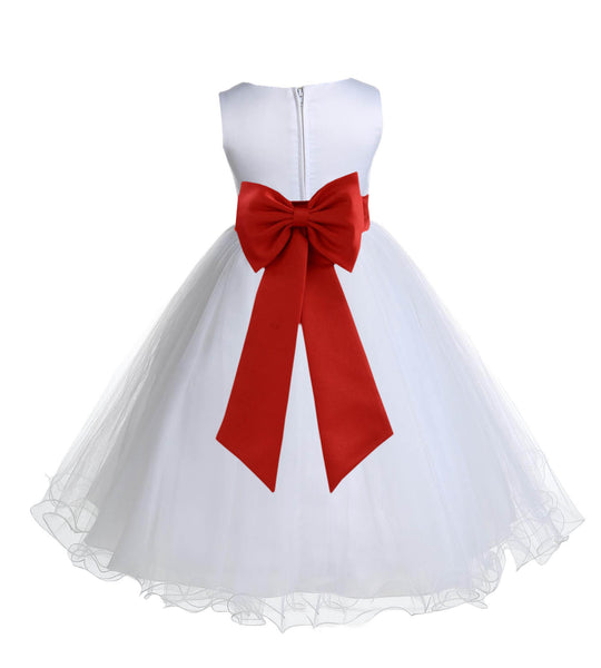 White Formal Wedding Pageant Special Occasions Rattail Edge Tulle Flower Girl Dress 829T(3)