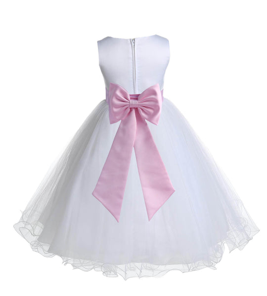 White Formal Wedding Pageant Special Occasions Rattail Edge Tulle Flower Girl Dress 829T(1)