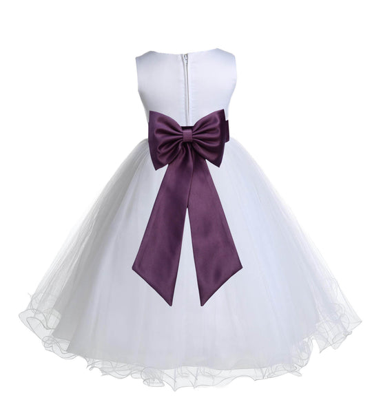 White Formal Wedding Pageant Special Occasions Rattail Edge Tulle Flower Girl Dress 829T(3)