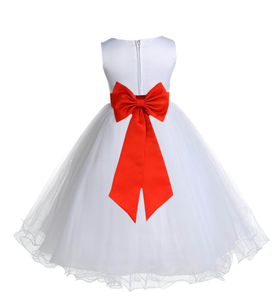 White Formal Wedding Pageant Special Occasions Rattail Edge Tulle Flower Girl Dress 829T(3)