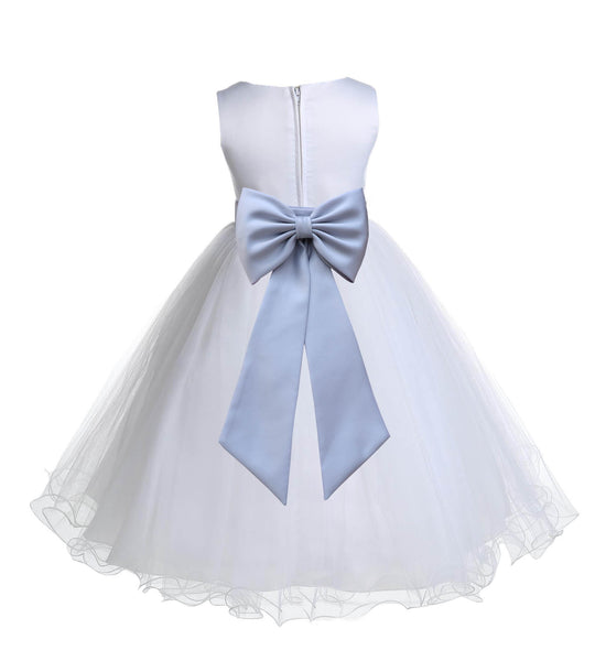 White Formal Wedding Pageant Special Occasions Rattail Edge Tulle Flower Girl Dress 829T(2)
