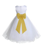 White Formal Wedding Pageant Special Occasions Rattail Edge Tulle Flower Girl Dress 829T(3)