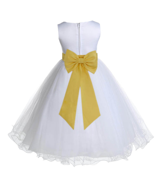 White Formal Wedding Pageant Special Occasions Rattail Edge Tulle Flower Girl Dress 829T(3)