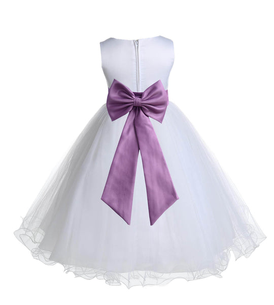 White Formal Wedding Pageant Special Occasions Rattail Edge Tulle Flower Girl Dress 829T(2)