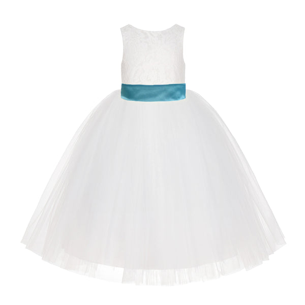 Ivory Floral Lace Flower Girl Dress Special Events Christening Pageant Gown Communion Recital LG7(4)