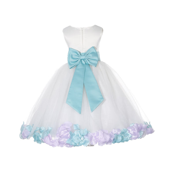 Ivory Elegant Colorful Mixed Rose Petals Bridesmaid Pageant Special Occasion Flower Girl Dress 302T(1)