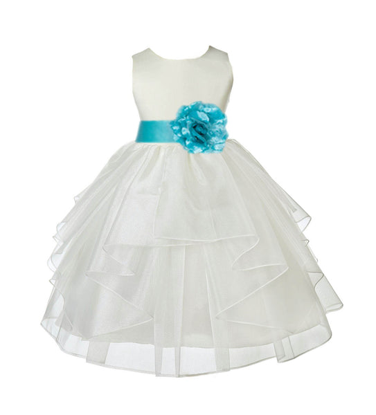 Ivory Satin Shimmering Organza Flower Girl Dress Junior Formal Pageant Baptism Christening 4613T(3)