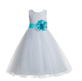 White Floral Lace Heart Cutout Flower Girl Dress Communion Baptism Junior Bridesmaid Dress 172T(5)