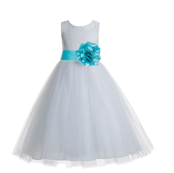 White Floral Lace Heart Cutout Flower Girl Dress Communion Baptism Junior Bridesmaid Dress 172T(5)