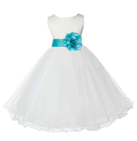White Formal Wedding Pageant Special Occasions Rattail Edge Tulle Flower Girl Dress 829S(5)