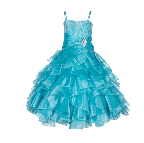 Elegant Rhinestone Organza Pleated Ruffled Beauty Pageant Special Occasion Flower Girl Dress 164S(2)