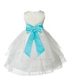 Ivory Satin Shimmering Organza Flower Girl Dress Junior Formal Pageant Baptism Christening 4613T(3)