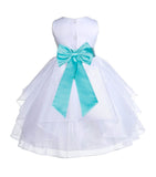 White Satin Shimmering Organza Flower Girl Dress Junior Formal Pageant Baptism Christening 4613T(4)