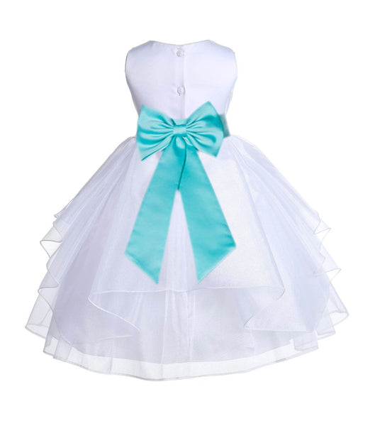 White Satin Shimmering Organza Flower Girl Dress Junior Formal Pageant Baptism Christening 4613T(4)