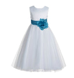 Ivory V-Back Lace Edge Flower Girl Dress Junior Pageant Special Occasion Formal Evening Gown 183T(3)