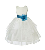 Ivory Satin Shimmering Organza Flower Girl Dress Junior Formal Pageant Baptism Christening 4613T(4)
