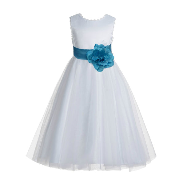White V-Back Lace Edge Flower Girl Dress Junior Pageant Special Occasion Formal Evening Gown 183T(2)