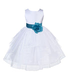 White Satin Shimmering Organza Flower Girl Dress Junior Formal Pageant Baptism Christening 4613T(2)