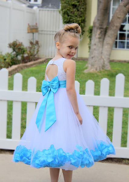 White Floral Lace Heart Cutout Rose Petals Flower Girl Dress Junior Bridesmaid Special Event 185T(4)