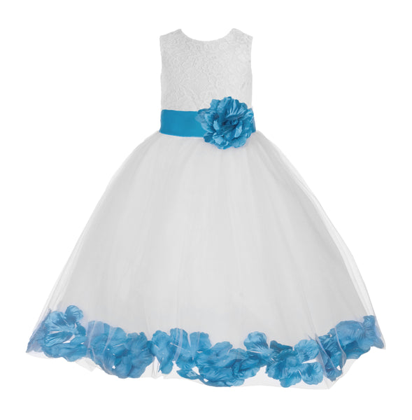 White Floral Lace Heart Cutout Rose Petals Flower Girl Dress Junior Bridesmaid Special Event 185T(4)