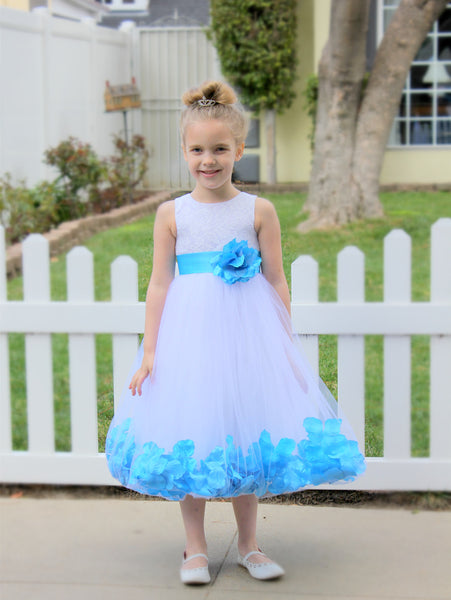White Floral Lace Heart Cutout Rose Petals Flower Girl Dress Junior Bridesmaid Special Event 185T(4)