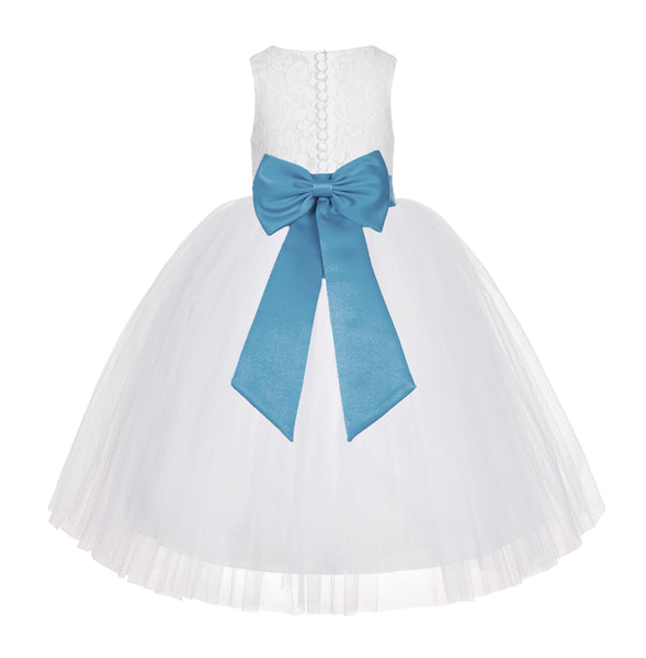 White Floral Lace Flower Girl Dress Special Occasions Wedding Christening Communion Baptism LG7(1)