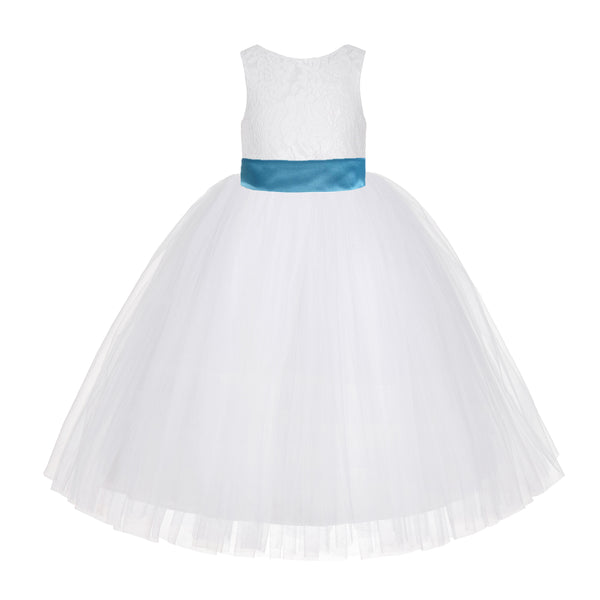 White Floral Lace Flower Girl Dress Special Occasions Wedding Christening Communion Baptism LG7(1)