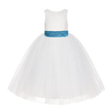 Ivory Floral Lace Flower Girl Dress Special Events Christening Pageant Gown Communion Recital LG7(1)