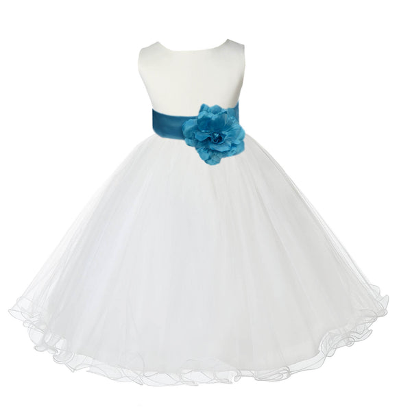 Ivory Formal Wedding Pageant Special Occasions Rattail Edge Tulle Flower Girl Dress 829T(1)