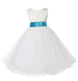 Ivory Formal Wedding Pageant Special Occasion Rattail Edge Tulle Sequin Mesh Flower Girl Dress 829mh